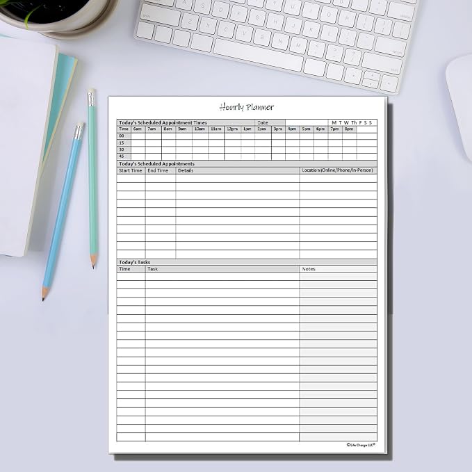 Hourly Planner Notepad. 60 Page Planning Pad w/Appointment Time Block, Task Log - Field & Grace