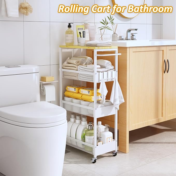 Slim Rolling Storage Cart, 4 Tier Metal Narrow Utility Cart - Image 5