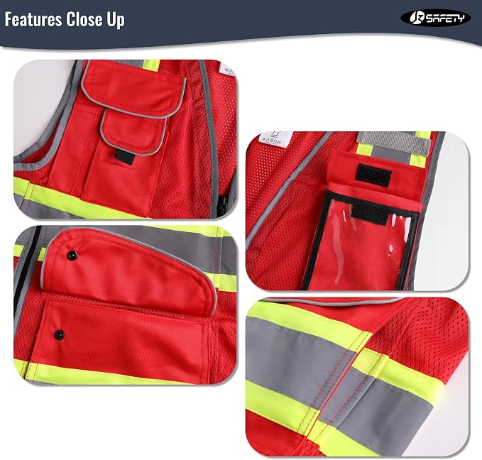 JKSafety 11 Pockets Hi-Vis Black Mesh Safety Vest - Image 3