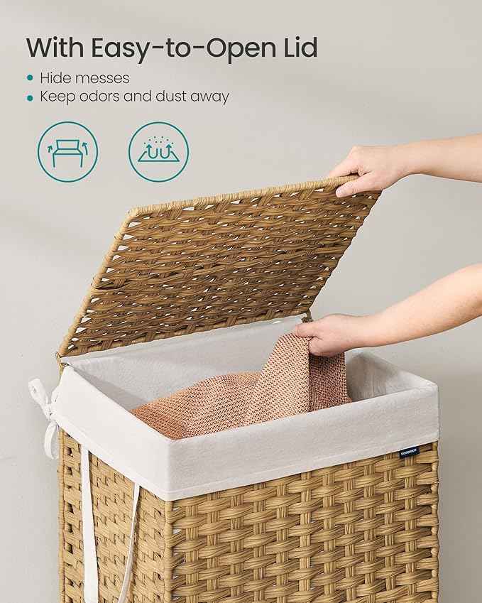 SONGMICS Laundry Hamper with Lid, 29.1 Gallon Synthetic Rattan Clothes Laundry