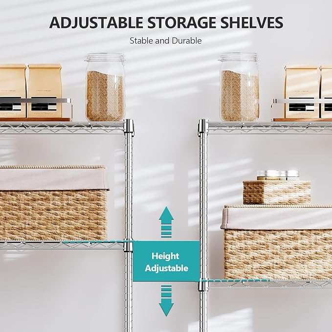 IZEUK 4-Tier Chrome Metal Storage Shelves, Adjustable Wire Shelving Unit - Image 5