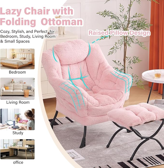 Lazy Chair with Ottoman, Modern Chair with Folding Footrest, Lounge Accent Chair - Image 9