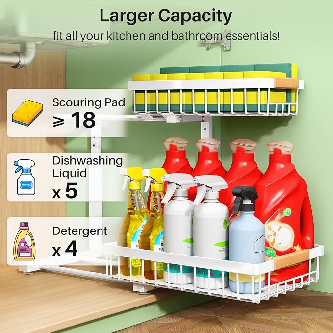 Pull out Cabinet Organizer, 1 Pack Under Sink Organizer, Slide out Metal - Image 3