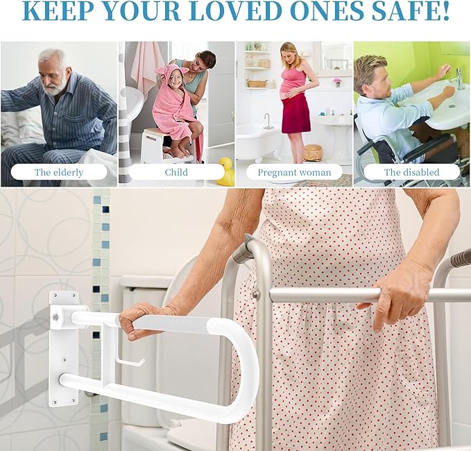 U Shaped Toilet Grab Bar 30.3 Inch, Munzong White Anti-Slip Support Rail - Image 7