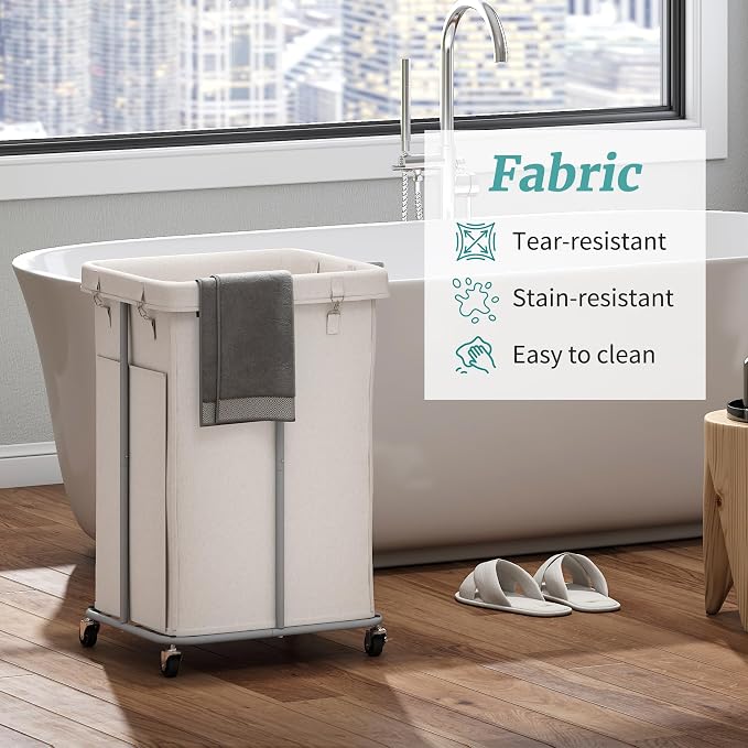 160L Laundry Hamper with Wheels, Rolling Laundry Basket with Metal Frame and - Image 7