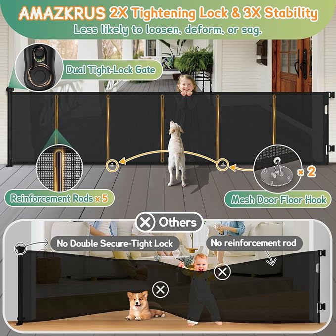 Retractable Baby Gates Extra Wide 150" x 34" Tall, Indoor/Outdoor Retractable - Image 2
