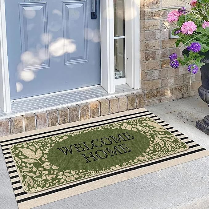 Welcome Spring Door Mat Green Leaves Doormat Indoor Outdoor Entrance Outdoor - Image 5
