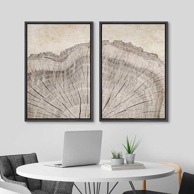 MUDECOR Framed Canvas Print Wall Art Oak Wood Tree Rings Nature Illustration - Image 3