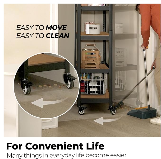 HOMEDANT House 5-Tier Metal Rolling Cart Shelf Rack Casters Heavy Duty - Image 7