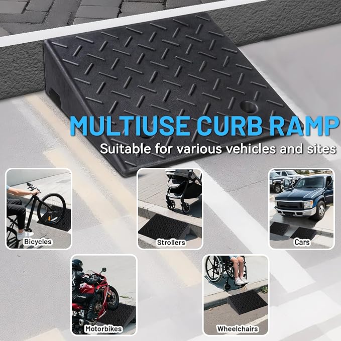 Rubber Curb Ramp, Heavy-Duty 3 T Capacity Threshold Ramps, 19.7" L x 19.7" W - Image 6