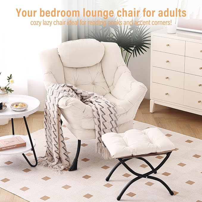 Lazy Chair with Ottoman, Modern Chair with Folding Footrest, Lounge Accent Chair - Image 3
