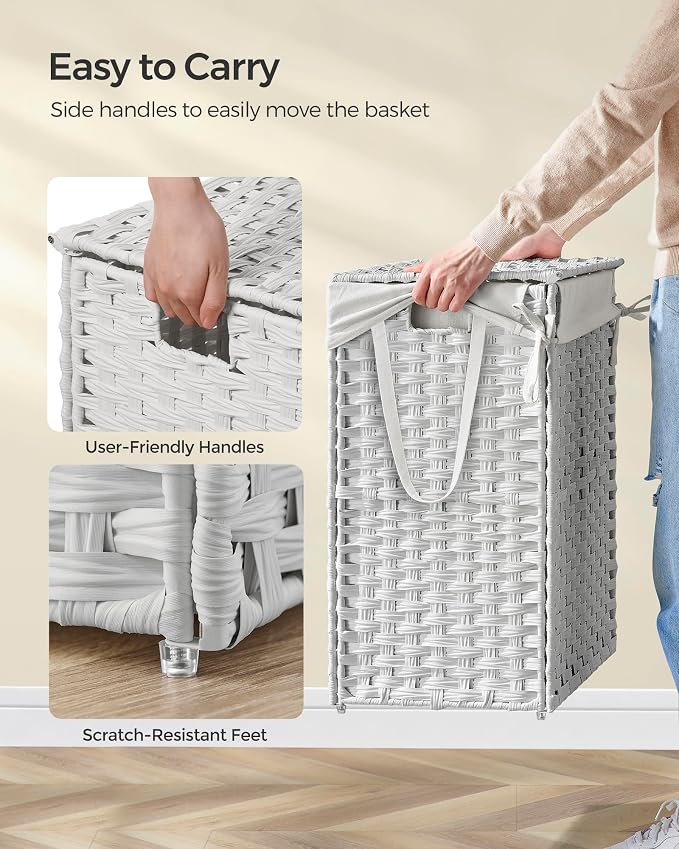 SONGMICS Laundry Hamper with Lid, 23.8 Gallon Synthetic Rattan Clothes Laundry - Image 4