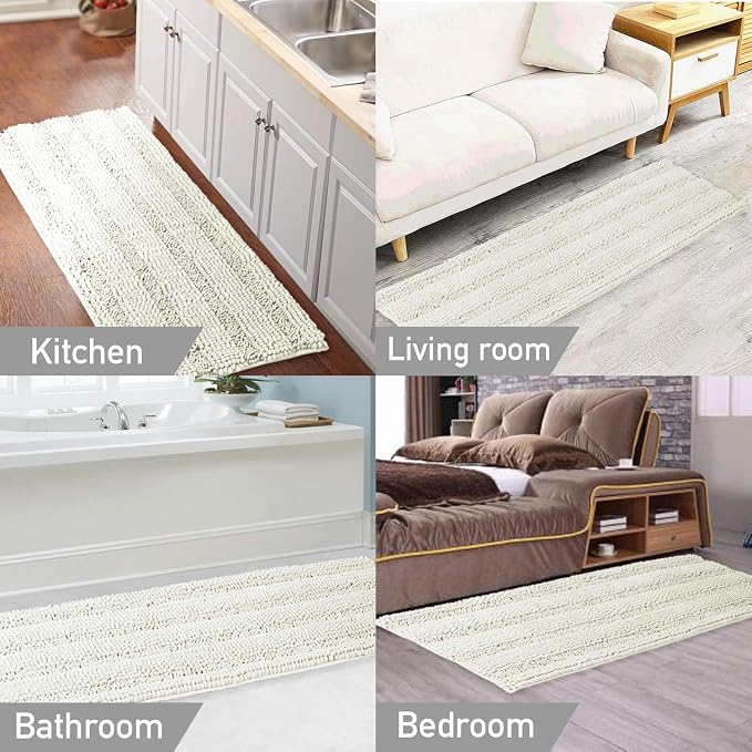 Turquoize Non-Slip Kitchen/Bath Rug Runner Luxury Chenille Shaggy Bathroom Rug - Image 6