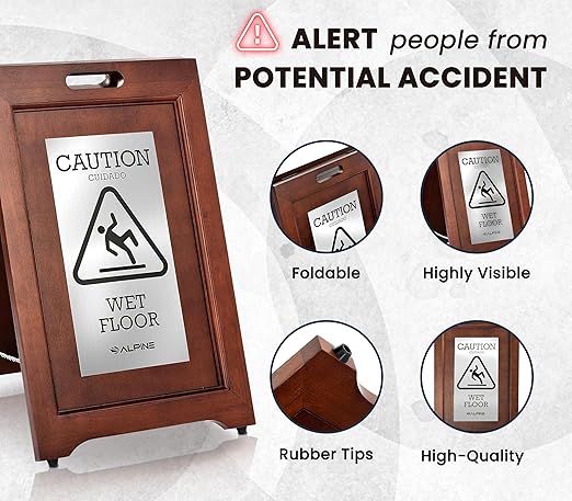 Alpine Wooden Wet Floor Sign – High-End Slippery When Wet Caution Sign - Image 2