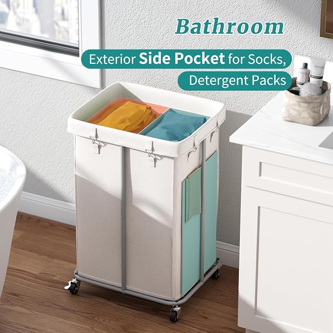 160L Laundry Hamper with Wheels, Rolling Laundry Basket with Metal Frame and - Image 4