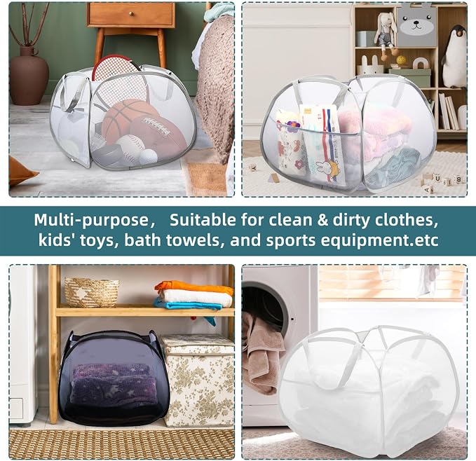 Collapsible Laundry Baskets, 90L Large Foldable Laundry Basket, Durable Mesh - Field & Grace