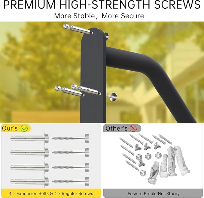 Hand Rails for Outdoor Steps, Exterior 1-3 Steps Handrails, Wrought Iron - Image 4