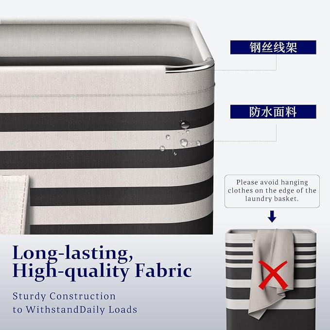 2 Pack Laundry Baskets 75L Large, Waterproof Freestanding Collapsible Laundry - Image 3