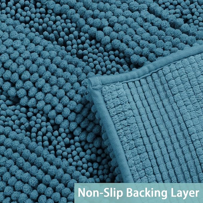 Turquoize Chenille Bathroom Rugs Set Non-Slip Bath Mats - Image 4