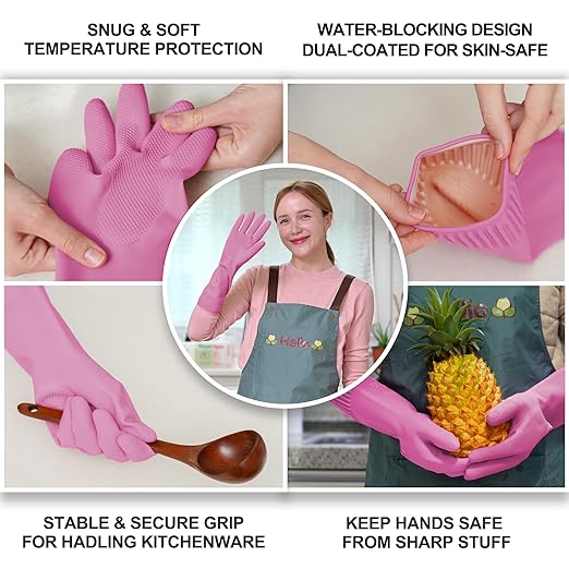 Mamison 2 Pairs Reusable Waterproof Household Dishwashing Cleaning Rubber Gloves - Image 3