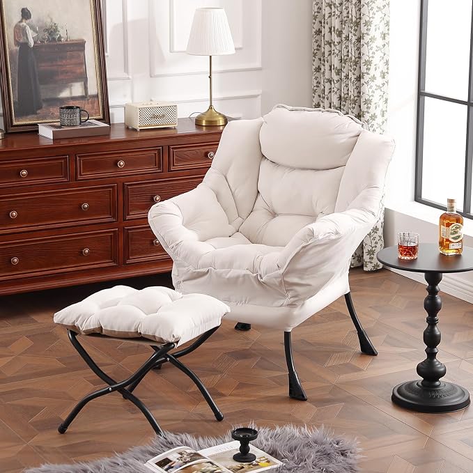 Lazy Chair with Ottoman, Modern Chair with Folding Footrest, Lounge Accent Chair by Furlide