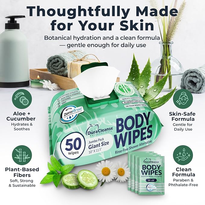 Body Wipes for Women – Sensitive Skin – 4 Pack, Extra Moist No Rinse Bathing - Image 4