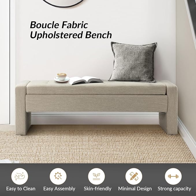 55" Modern Upholstered Storage Bench - Image 5