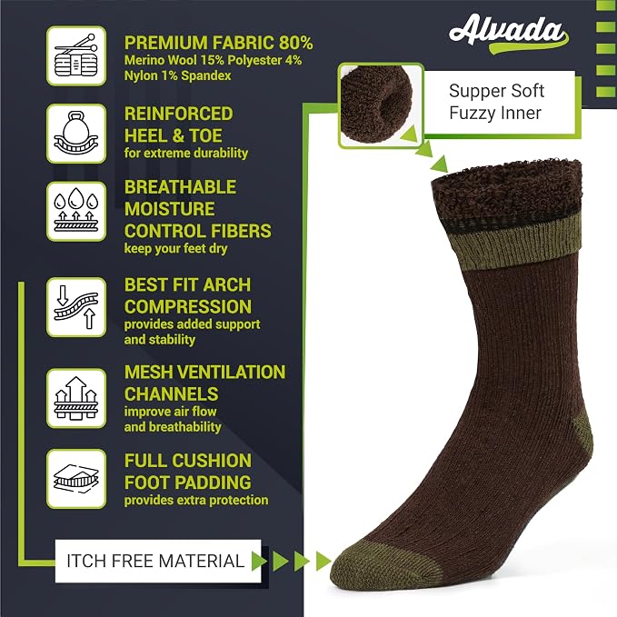 Alvada Warm Thermal Wool Socks for Winter Moisture Wicking and Breathable Cozy - Image 3