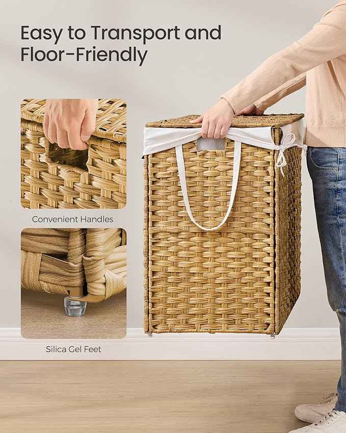 SONGMICS Laundry Hamper with Lid, 29.1 Gallon Synthetic Rattan Clothes Laundry