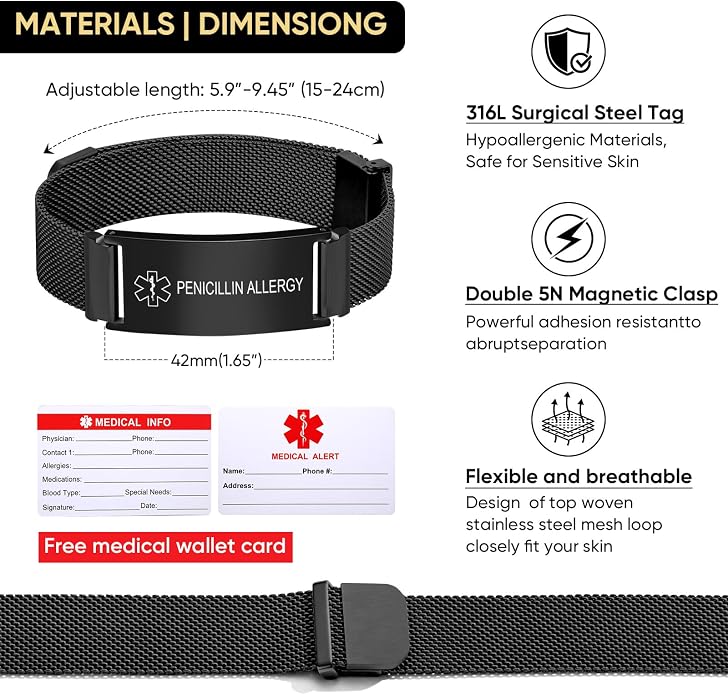 VNOX Medical Alert Id Bracelet for Men Women, Custom Engraving Adjustable - Image 4