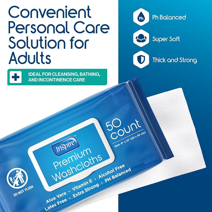 Inspire Adult Wet Wipes, Wash Cloths, Incontinence & Cleansing - Image 2