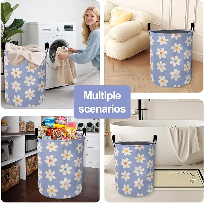 Laundry Basket-Groovy Daisy Flowers Foldable Waterproof Oxford Cloth Funny Tote - Image 6