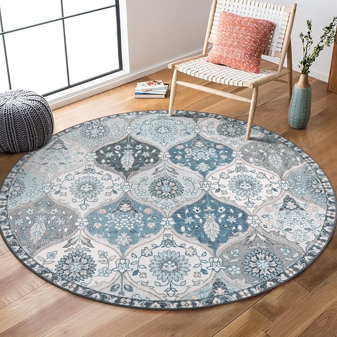 Lahome Moroccan Trellis Washable Round Rugs, Non-Slip Soft Round Rug 4ft by Lahome