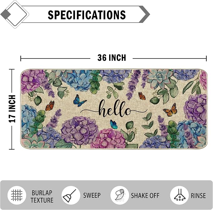 Welcome Spring Door Mat Hydrangea Flowers Floral Doormat Indoor Outdoor - Image 3