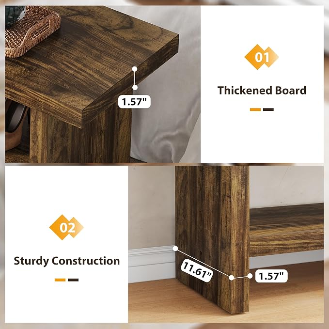 2 Tier Entryway Bench, 47.24" Shoe Bench, Rustic Shoe Rack, Wooden Storage Bench - Image 4