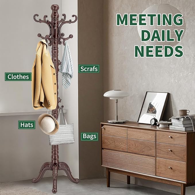 Wooden Coat Rack Stand, Vintage Wood Coat Rack Freestanding - Image 6