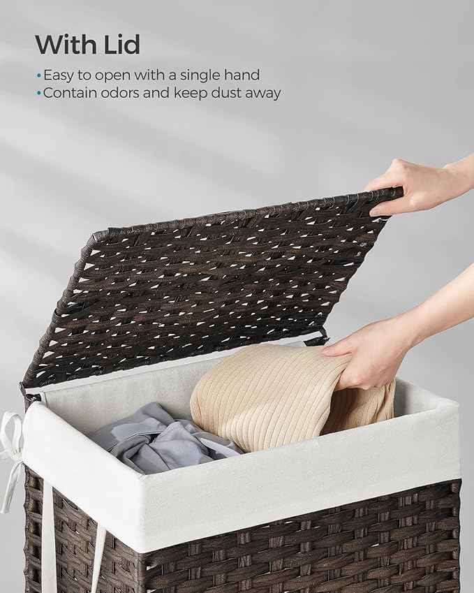 SONGMICS Laundry Hamper with Lid, 23.8 Gallon Synthetic Rattan Clothes Laundry