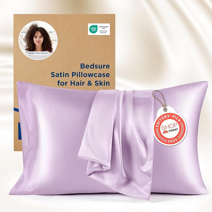 Bedsure Satin Pillowcases, Similar to Silk Pillow Cases Queen Size Set of 2 by BEDSURE