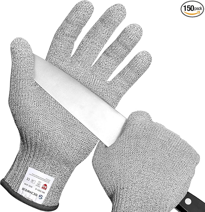Schwer 150 Pairs ANSI A9 Cut Resistant Gloves, Food Grade Reliable Cutting Glove by SCHWER