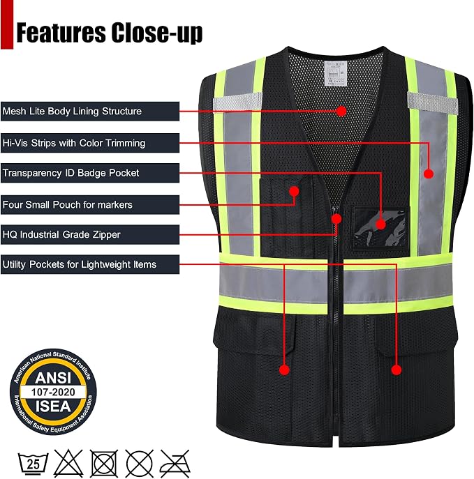 Reflective Safety Vest for Men Women Hi Vis Vest - Image 2