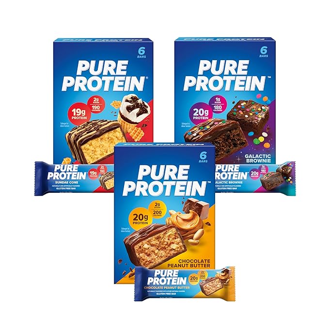 Pure Protein New Variety Pack Protein Bars – 20g Protein, 3g Sugar, 190 by PureProtein
