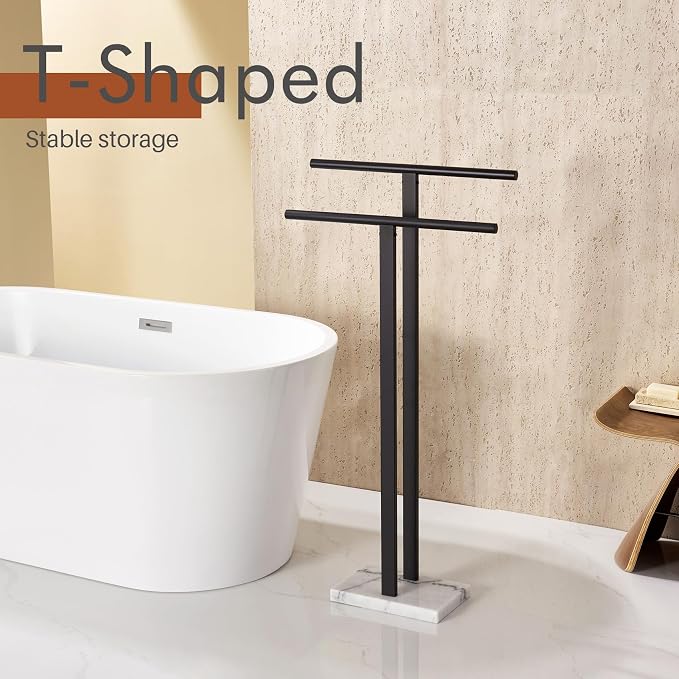 KOKOSIRI Free Standing Towel Racks Matte Black 2-Tier Towel Holder - Image 3