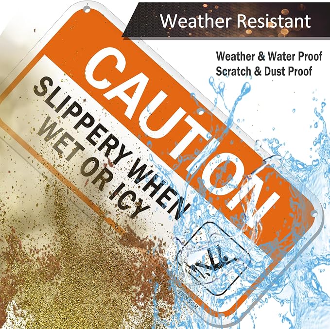 Caution Slippery When Wet or Icy Sign 2 Pack, 12 x 6 inches Rust Free .040 - Image 4