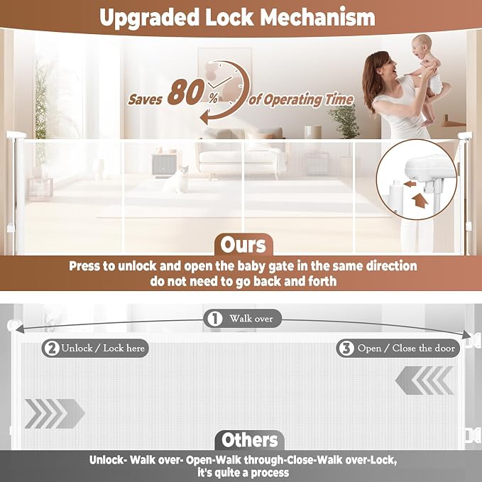 160" Retractable Baby Gate Extra Wide, Mesh Gate Long Child Gate Pet Gate - Image 6