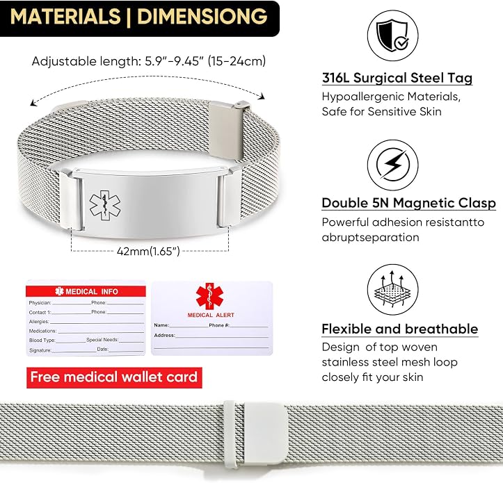 VNOX Medical Alert Id Bracelet for Men Women, Custom Engraving Adjustable - Image 4