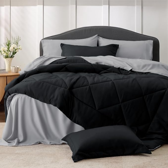 Bedsure Dark Black Queen Comforter Set by BEDSURE
