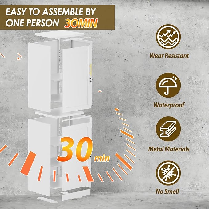 67" Metal Storage Cabinet with Lock, Tall Narrow Office File Cabinets with 2 - Image 4