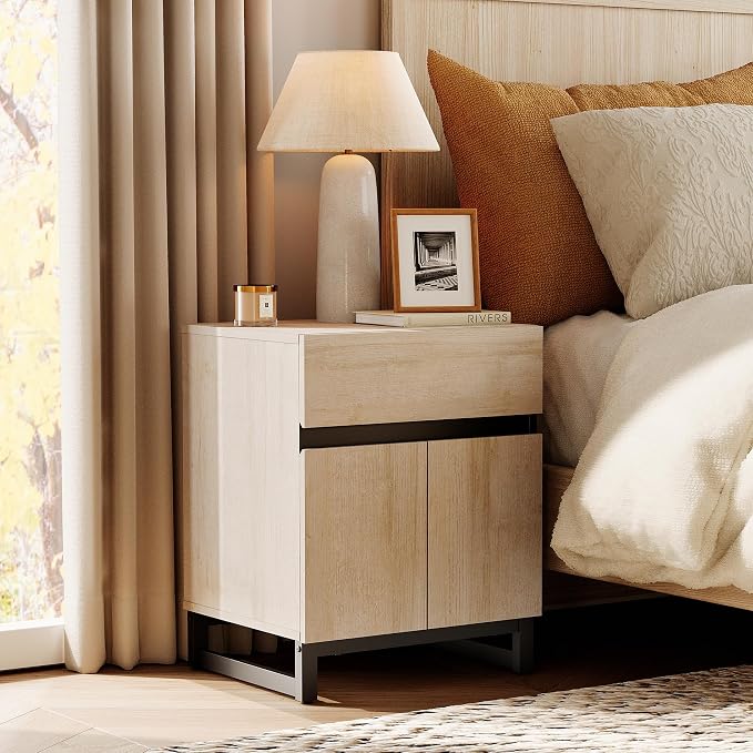 WAMPAT Modern End Table with 2 Open Door, Farmhouse Sofa Table with 1 Drawer - Image 5