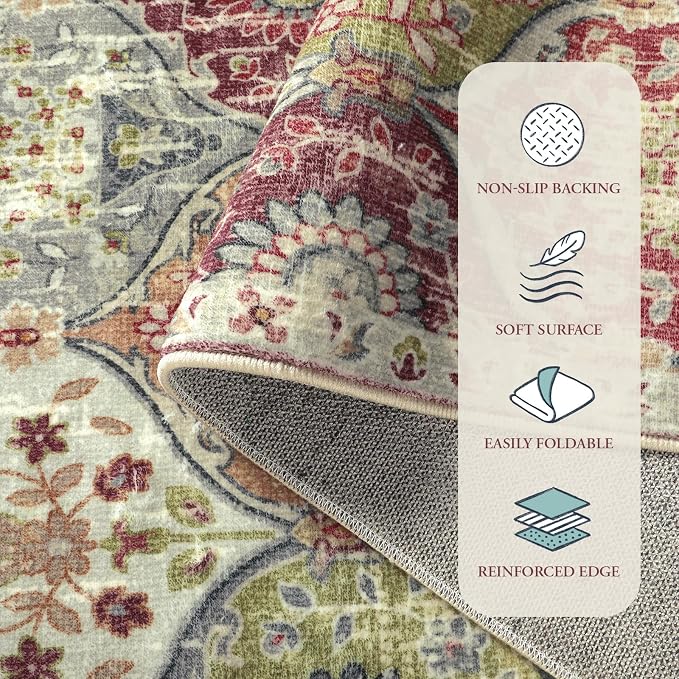 Lahome Moroccan Trellis Round Area Rugs, Washable Small Round Rug 3ft Non-Slip - Image 7
