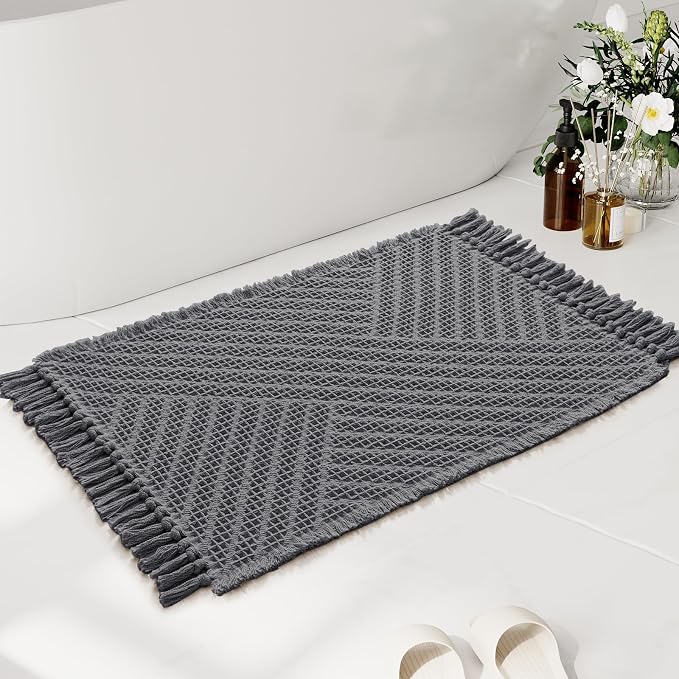 H.VERSAILTEX Waffle Bath Mat Super Absorbent Boho Bath Mat Non Slip Bath Rugs by HVERSAILTEX